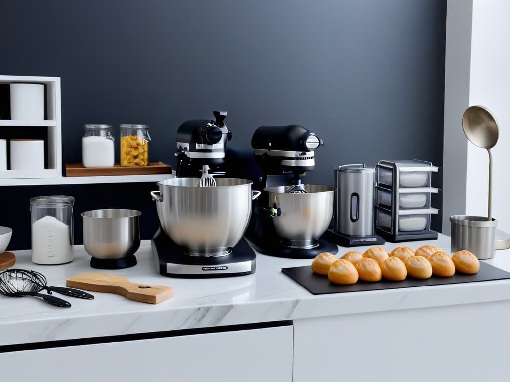  An ultradetailed 8k image of a sleek, minimalist kitchen workspace specifically designed for efficient pastry production. The image showcases a pristine white marble countertop with carefully arranged utensils like piping bags, spatulas, and pastry tips neatly organized in sleek containers. A stateoftheart stand mixer in a matte black finish is elegantly displayed next to a row of perfectly aligned glass jars filled with colorful sprinkles and toppings. Soft natural light illuminates the workspace, emphasizing the precision and orderliness of the pastry tools and ingredients. hyperrealistic, full body, detailed clothing, highly detailed, cinematic lighting, stunningly beautiful, intricate, sharp focus, f/1. 8, 85mm, (centered image composition), (professionally color graded), ((bright soft diffused light)), volumetric fog, trending on instagram, trending on tumblr, HDR 4K, 8K