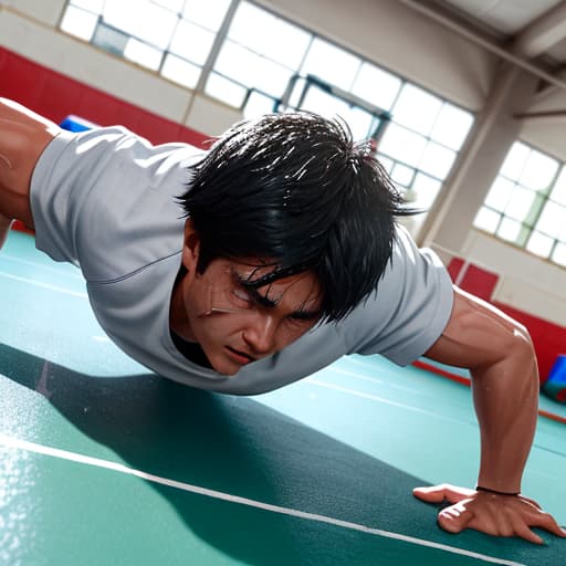  The protagonist will do push-ups and other actions in the school gym, sweat dripping from his forehead, as if he is washing his soul.