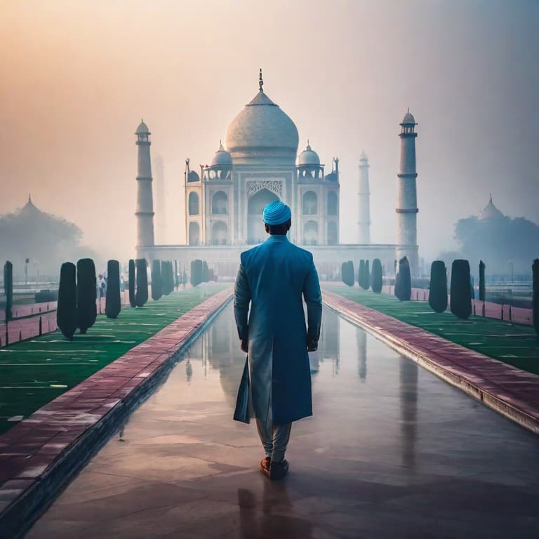  Show futuristic gurgaon city and taj mahal on the side next to the city hyperrealistic, full body, detailed clothing, highly detailed, cinematic lighting, stunningly beautiful, intricate, sharp focus, f\/1. 8, 85mm, (centered image composition), (professionally color graded), ((bright soft diffused light)), volumetric fog, trending on instagram, trending on tumblr, HDR 4K, 8K