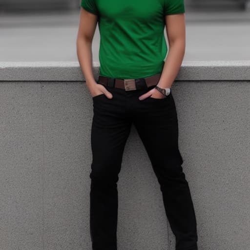  hombre con pasamontañas con media cara gafas oscuras con una camiseta verde oscuro sin chaqueta con pantalones negros de traje con zapatos negro con cabello corto negro con brazalete de cuero