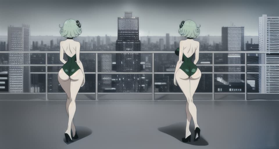  tatsumaki legs, view from behind, huge ass, walking pose, bare legs, cityscape
