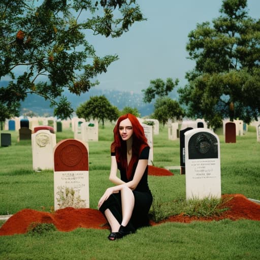 analog style A young with red hair and blue eyes cries at the grave in a poor dress hyperrealistic, full body, detailed clothing, highly detailed, cinematic lighting, stunningly beautiful, intricate, sharp focus, f/1. 8, 85mm, (centered image composition), (professionally color graded), ((bright soft diffused light)), volumetric fog, trending on instagram, trending on tumblr, HDR 4K, 8K