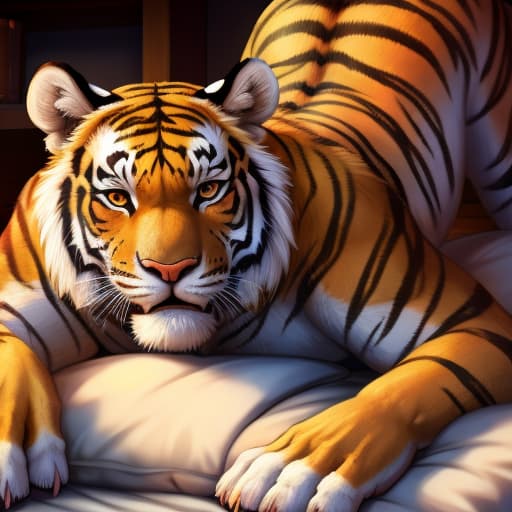  tiger male sex female paw, open eyes, digital art, masterpiece, 4k, fine details,