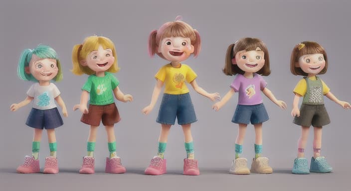  {See Grace laughing along with her new friends., Grace is wearing colorful sneakers.