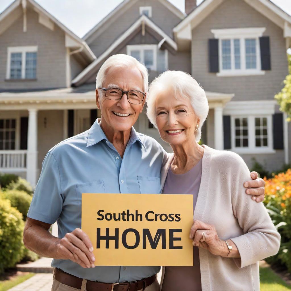  An image of an elderly couple, with a warm and caring demeanor, holding a sign together. The sign should be clearly legible and read 'Southern Cross Home Health 361-949-5246'. The couple should be depicted in a comfortable, home-like environment to signify the warmth and safety that comes with home health care. They should appear content and at ease, suggesting trust and reliability in the services advertised by the sign. Please maintain a balance between clarity and an artistic touch, ensuring the phone number and the name of the home health are easily readable. hyperrealistic, full body, detailed clothing, highly detailed, cinematic lighting, stunningly beautiful, intricate, sharp focus, f/1. 8, 85mm, (centered image composition), (professionally color graded), ((bright soft diffused light)), volumetric fog, trending on instagram, trending on tumblr, HDR 4K, 8K