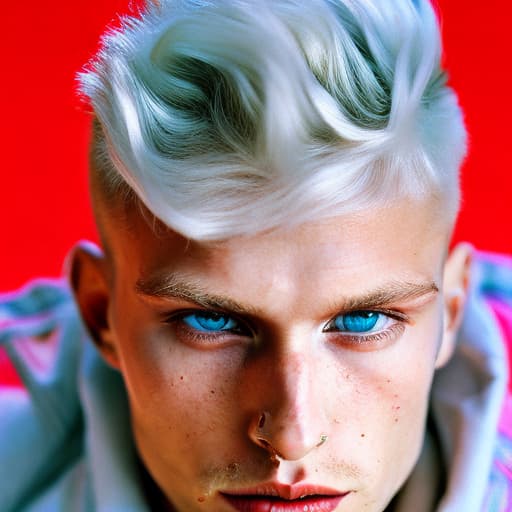 portrait+ style Russian queer supermodel blonde hunk dude face