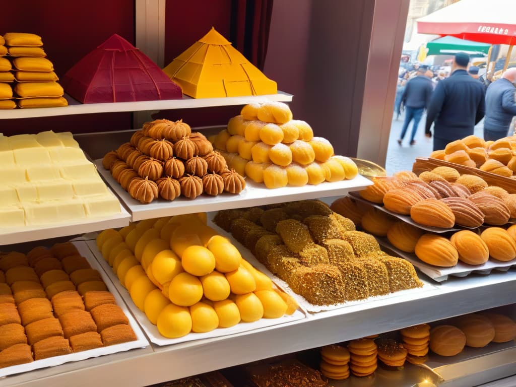  An ultradetailed, photorealistic image of a vibrant marketplace in Morocco, showcasing an array of traditional and modern African desserts. The scene includes colorful stalls overflowing with exotic sweets like baklava, ma'amoul, malva pudding, and koeksisters, set against a backdrop of bustling crowds and intricate Moorish architecture. The warm sunlight illuminates the scene, casting rich shadows and highlighting the textures and intricate details of the desserts. hyperrealistic, full body, detailed clothing, highly detailed, cinematic lighting, stunningly beautiful, intricate, sharp focus, f/1. 8, 85mm, (centered image composition), (professionally color graded), ((bright soft diffused light)), volumetric fog, trending on instagram, trending on tumblr, HDR 4K, 8K