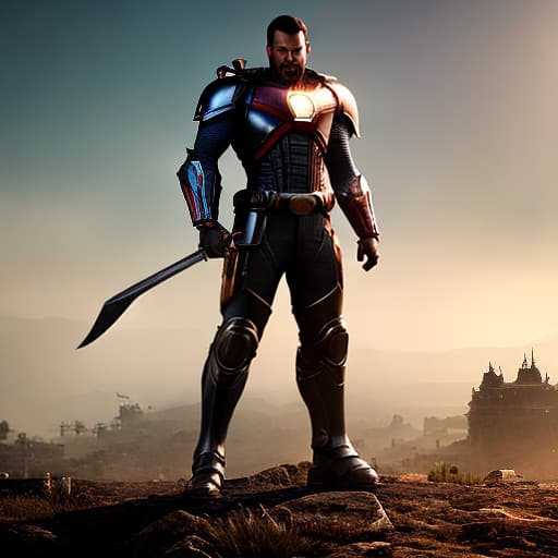 redshift style Warrior concept art hyperrealistic, full body, detailed clothing, highly detailed, cinematic lighting, stunningly beautiful, intricate, sharp focus, f/1. 8, 85mm, (centered image composition), (professionally color graded), ((bright soft diffused light)), volumetric fog, trending on instagram, trending on tumblr, HDR 4K, 8K
