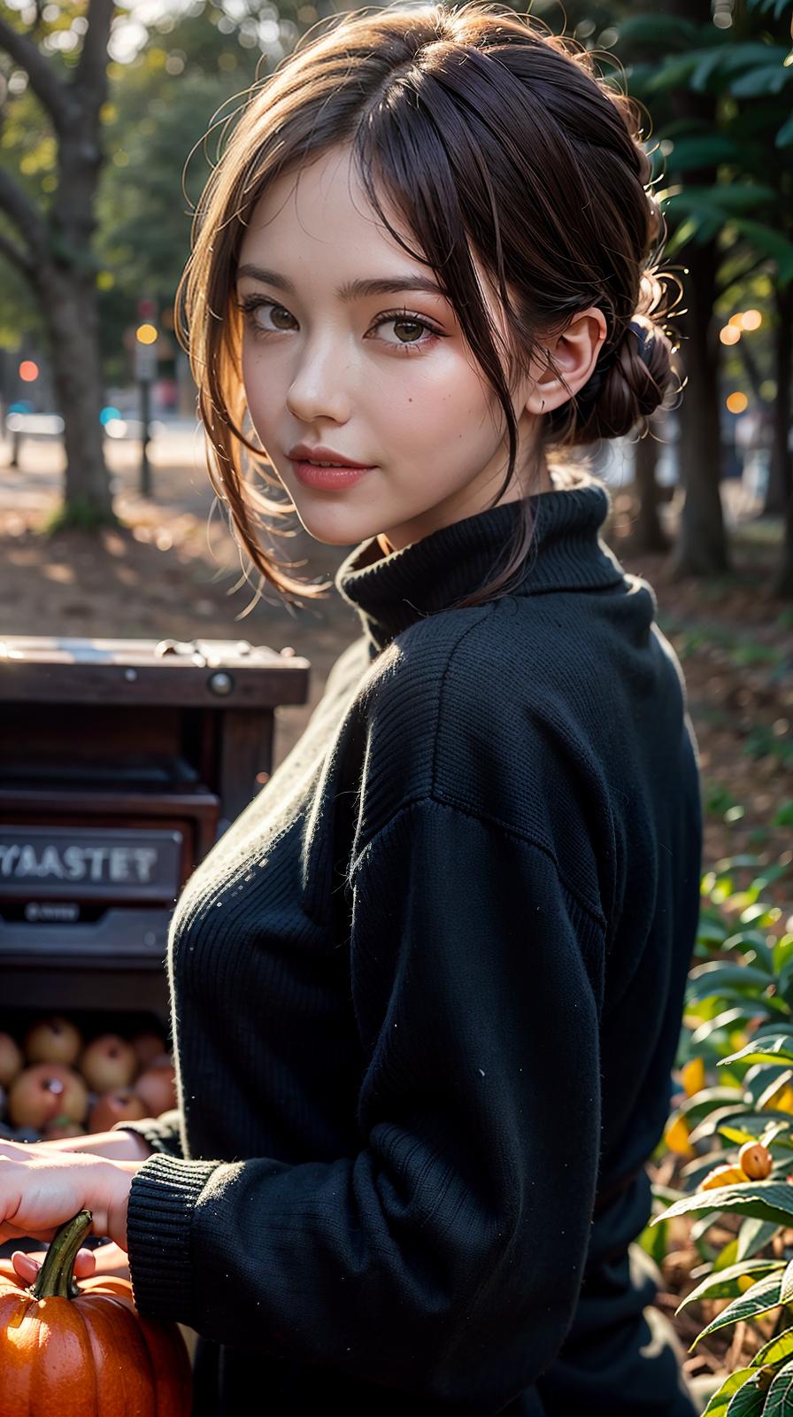  ultra high res, (photorealistic:1.4), raw photo, (realistic face), realistic eyes, (realistic skin), <lora:XXMix9_v20LoRa:0.8>, ((((masterpiece)))), best quality, very_high_resolution, ultra-detailed, in-frame, fall, leaves, pumpkin, harvest, cozy, warm colors, sweater weather, bonfire, apple picking, crisp air, hayride, autumnal, foliage, harvest moon, harvest festival, Thanksgiving, Halloween, corn maze, cider, chestnuts