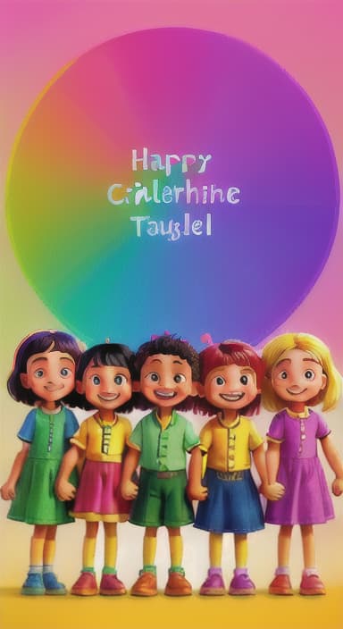  {A bright and colorful book cover with a group of happy children holding hands in a circle., Children of various ethnicities. They are smiling and wearing colorful clothing.