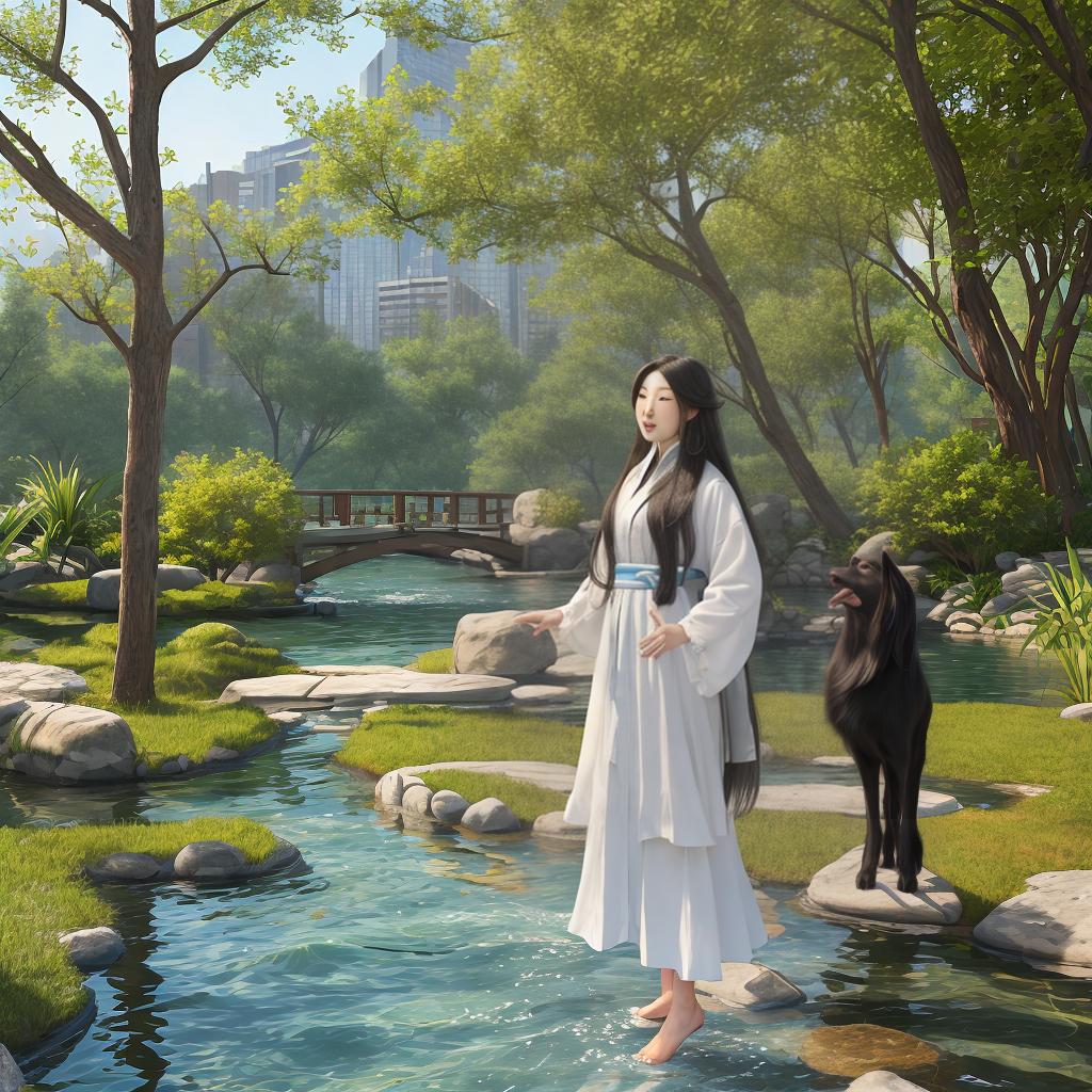  masterpiece, best quality, spawns a long-haired oriental beauty frolicking by the water