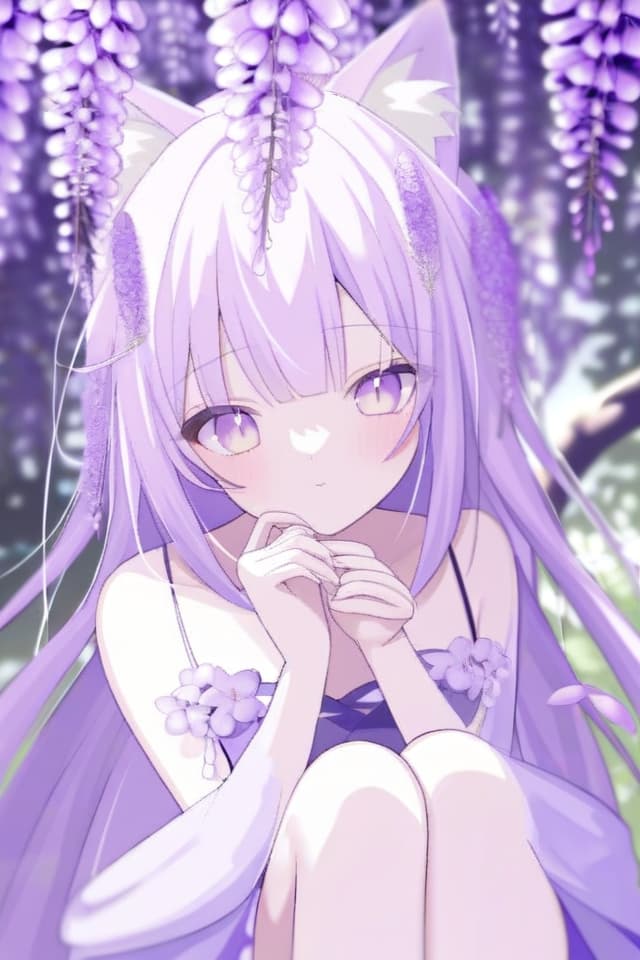  Cat ear girl, wisteria flower