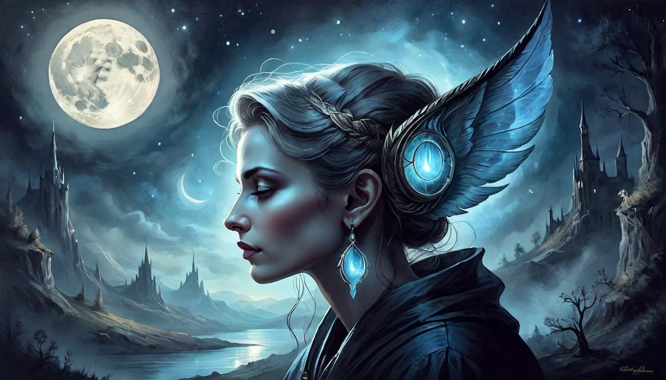  on parchment, surrealism+++, A mystical ear with glowing aura, ambient light around the ear, set against a dark new age theme, moonlight reflecting, ethereal atmosphere, elements of divine whisper, halo like effect(mysterious, provocative, symbolic,muted color)+++