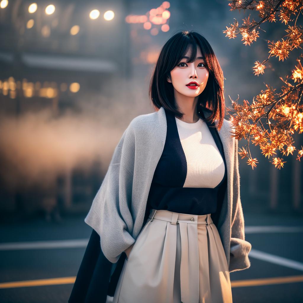  A Japanese Woman hyperrealistic, full body, detailed clothing, highly detailed, cinematic lighting, stunningly beautiful, intricate, sharp focus, f/1. 8, 85mm, (centered image composition), (professionally color graded), ((bright soft diffused light)), volumetric fog, trending on instagram, trending on tumblr, HDR 4K, 8K