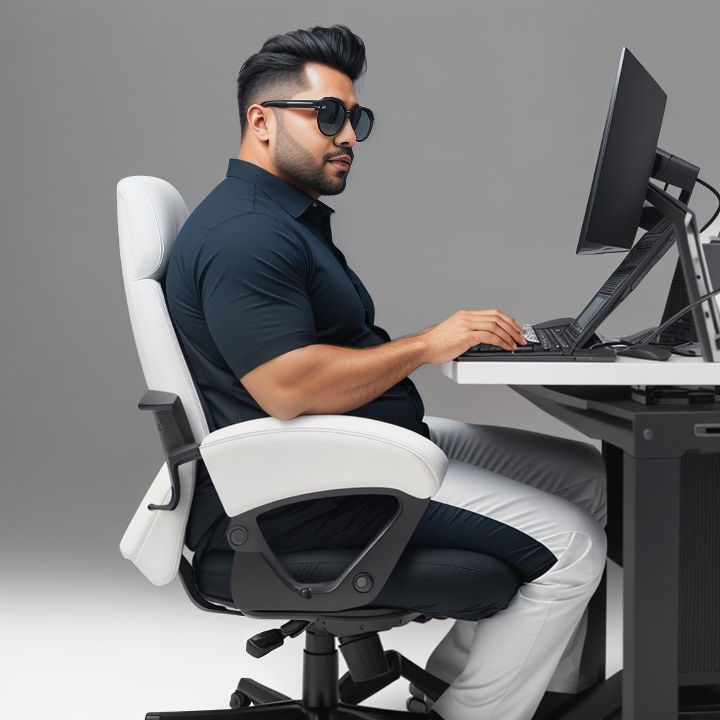  raccoon sitting in gaming chair front a computer on desktop, ((semi anthropomorphic)),(full body), tail, belly, sitting, fat, (chubby), (((white background))), solo, desktop, gaming chair, side view,  [[[clothes]]] hyperrealistic, full body, detailed clothing, highly detailed, cinematic lighting, stunningly beautiful, intricate, sharp focus, f/1. 8, 85mm, (centered image composition), (professionally color graded), ((bright soft diffused light)), volumetric fog, trending on instagram, trending on tumblr, HDR 4K, 8K