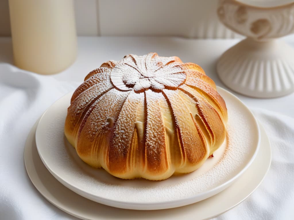  A closeup, highresolution image of a perfectly goldenbrown madeleine resting on a delicate porcelain plate, with a light dusting of powdered sugar on top. The intricate ridges of the madeleine are highlighted, showcasing its traditional shelllike shape. The background is softfocused, emphasizing the simplicity and elegance of this classic French pastry. hyperrealistic, full body, detailed clothing, highly detailed, cinematic lighting, stunningly beautiful, intricate, sharp focus, f/1. 8, 85mm, (centered image composition), (professionally color graded), ((bright soft diffused light)), volumetric fog, trending on instagram, trending on tumblr, HDR 4K, 8K