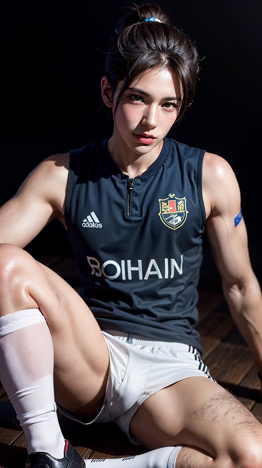  ultra high res, (photorealistic:1.4), raw photo, (realistic face), realistic eyes, (realistic skin), <lora:XXMix9_v20LoRa:0.8>, (handsome:1.2), (male:2), (asian:1.6), (soccer players:1.2), (short hair:1.2), (pompadour:1.3), (white briefs:1.3), (sleeveless:1.2), spike shoes, (soccer shin guards:1.3), young, sitting posture, (spread legs:1.1), real skin, (sexy posing:1.3), hot guy, (muscular:1.3), (naked:1.1), (bulge:1.1), trained calves, thigh, realistic, lifelike, high quality, photos taken with a single-lens reflex camera, (looking at the camera:1.2)