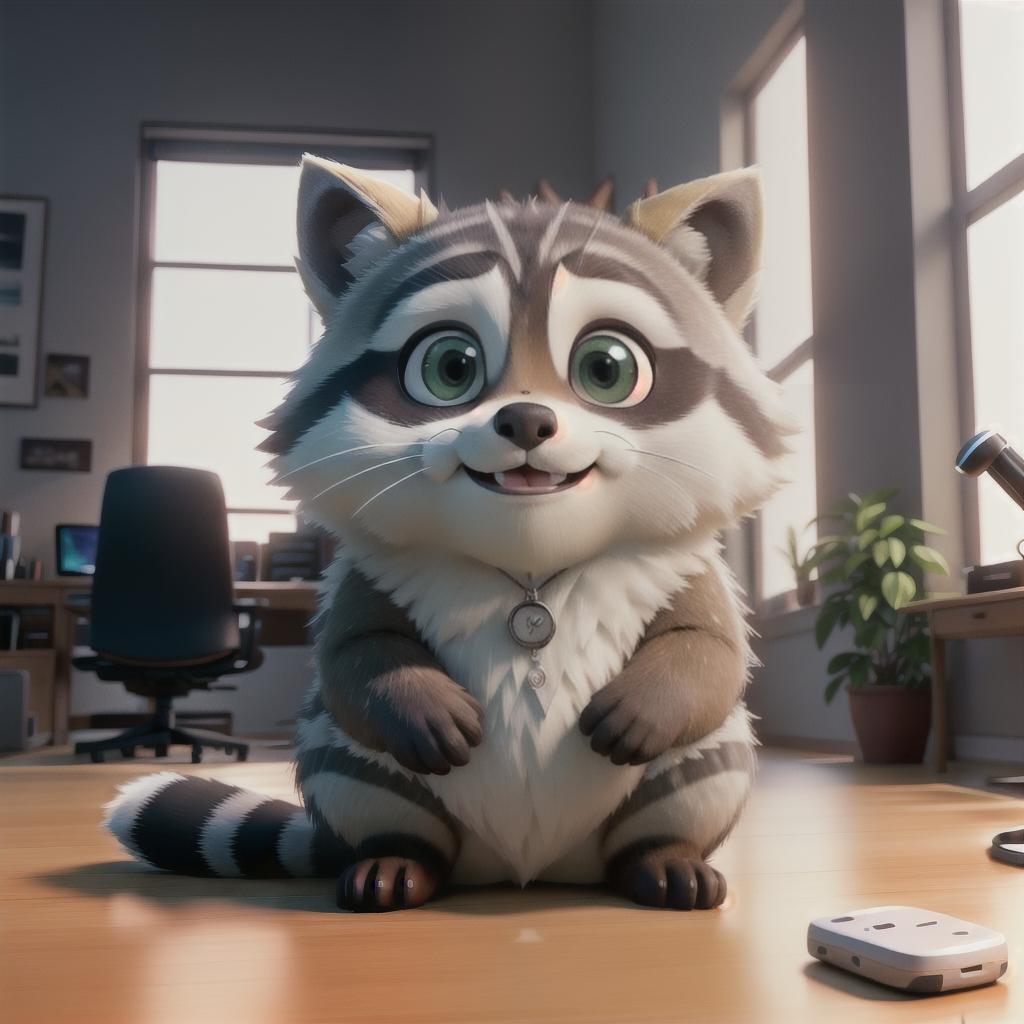  raccoon sitting in gaming chair front a computer on desktop, ((semi anthropomorphic)),(full body), tail, belly, sitting, fat, (chubby), (((white background))), solo, desktop, gaming chair, side view,  [[[clothes]]] hyperrealistic, full body, detailed clothing, highly detailed, cinematic lighting, stunningly beautiful, intricate, sharp focus, f/1. 8, 85mm, (centered image composition), (professionally color graded), ((bright soft diffused light)), volumetric fog, trending on instagram, trending on tumblr, HDR 4K, 8K