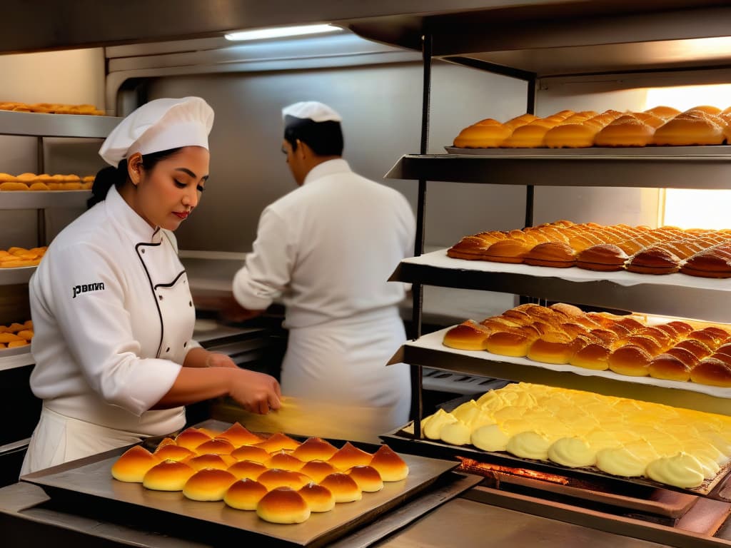  A highresolution, photorealistic image of a traditional Portuguese bakery showcasing a baker expertly preparing and baking Pastel de Belém pastries. The scene captures the intricate process of handfilling delicate pastry shells with creamy custard, dusting them with cinnamon, and carefully placing them in the oven. The warm glow of the oven illuminates the rustic bakery interior, highlighting the array of freshly baked pastries on display, exuding a sense of tradition and expertise. hyperrealistic, full body, detailed clothing, highly detailed, cinematic lighting, stunningly beautiful, intricate, sharp focus, f/1. 8, 85mm, (centered image composition), (professionally color graded), ((bright soft diffused light)), volumetric fog, trending on instagram, trending on tumblr, HDR 4K, 8K