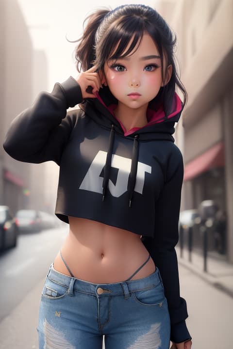  ((extremely beautiful:1.5)), ((6 year old in a cropped hoodie and ripped jeans:1.3)), ((fighting in the streets)), 1girl,, detailed eyes, hyperrealistic, full body, highly detailed, cinematic lighting, intricate, sharp focus, f/1. 8, 85mm, (centered image composition), (professionally color graded), ((bright soft diffused light)), volumetric fog, trending on instagram, HDR 4K, 8K