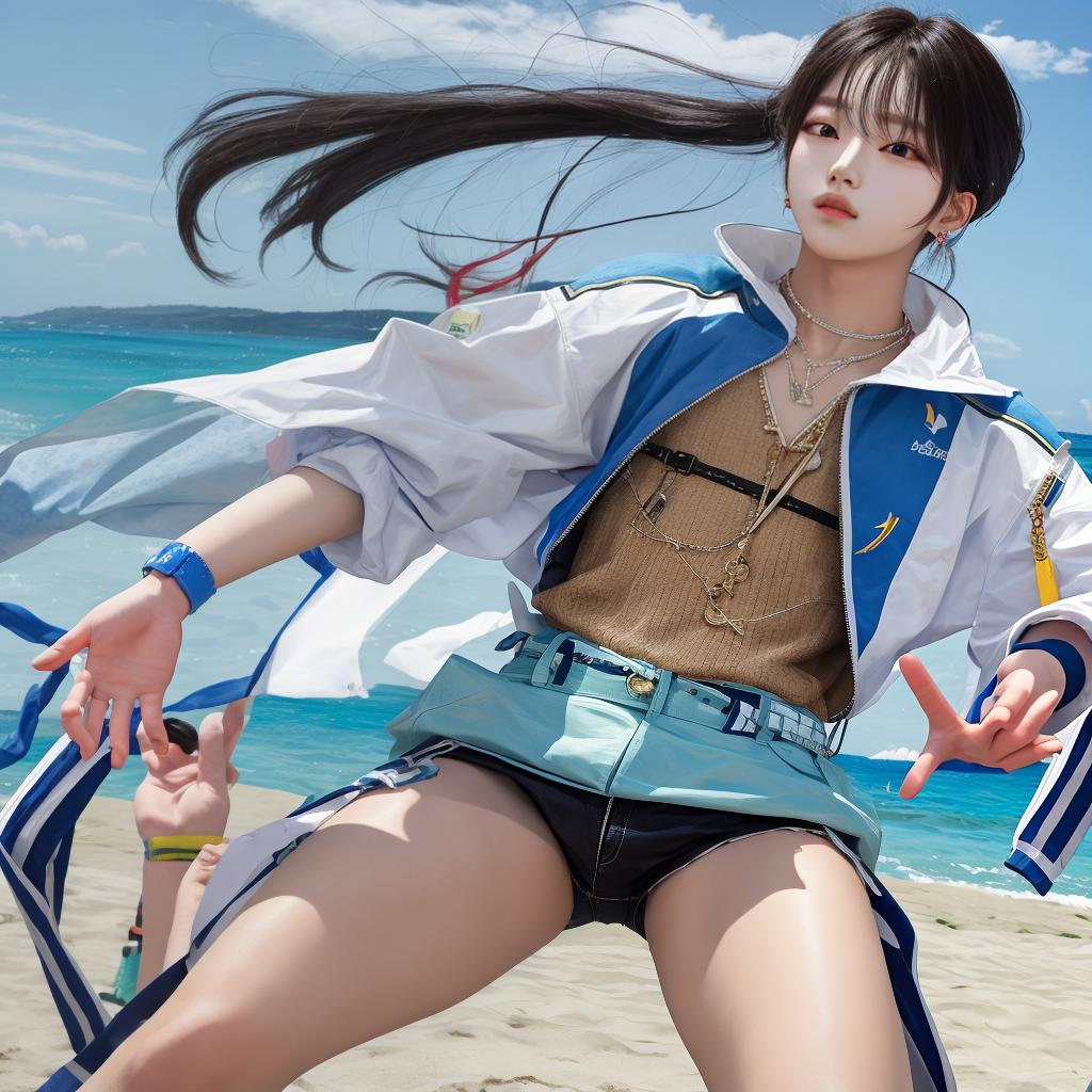  masterpiece, best quality, a K-Pop Dancer at the beach