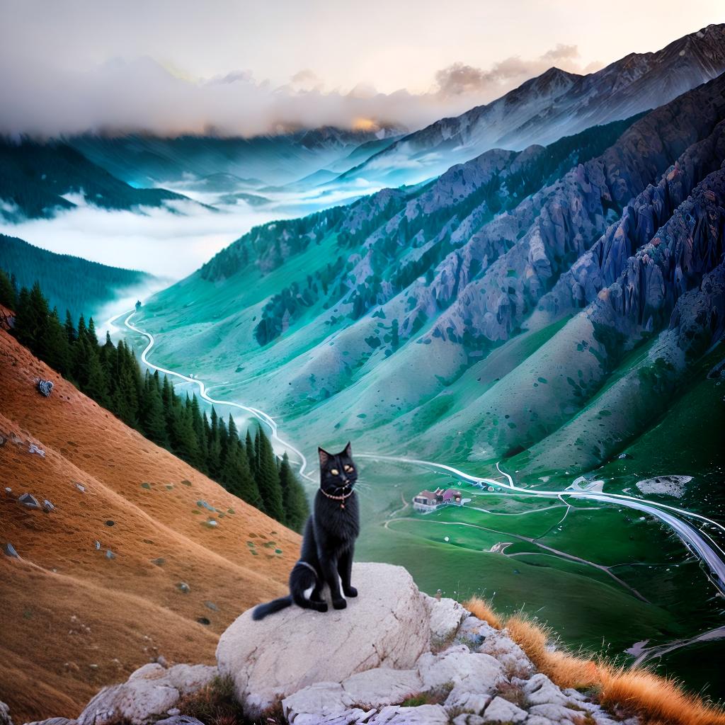  Armenian cat standing on a mountain ,highly detailed, cinematic lighting, stunningly beautiful, intricate, sharp focus, f1. 8, 85mm, (centered image composition), (professionally color graded), ((bright soft diffused light)), volumetric fog, trending on instagram, trending on tumblr, HDR 4K, 8K
