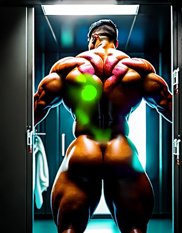  Asian，naked whole body，huge beefy bodybuilder man,  in a locker room.  big bulge, huge back round muscle ass, huge round back.  huge breast, huge tits, huge boobs, 3D hyperrealistic, full body, detailed clothing, highly detailed, cinematic lighting, stunningly beautiful, intricate, sharp focus, f/1. 8, 85mm, (centered image composition), (professionally color graded), ((bright soft diffused light)), volumetric fog, trending on instagram, trending on tumblr, HDR 4K, 8K