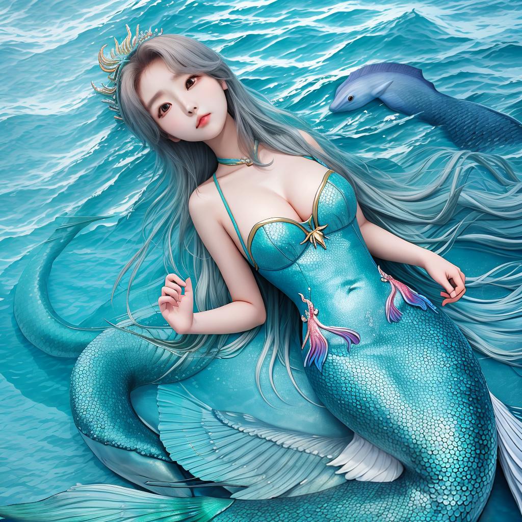  masterpiece, best quality, Korea, island, Ulleungdo, beautiful woman, mermaid, chest, sad eyes