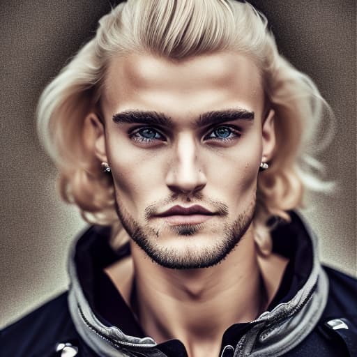 portrait+ style Russian queer fitness model blonde hunk dude face