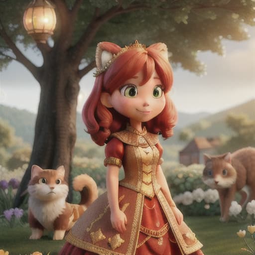  A scene depicts "Lina telling stories to animals", featuring Lina sharing tales with a wise expression towards her animal friends. Set against a backdrop of a garden filled with love and joy, with an apple tree brightly lighting up the environment. This image is designed to clearly represent every aspect of the scene without any ambiguity., best quality, very detailed, high resolution, sharp, sharp image, extremely detailed, 4k, 8k, not alone hyperrealistic, full body, detailed clothing, highly detailed, cinematic lighting, stunningly beautiful, intricate, sharp focus, f/1. 8, 85mm, (centered image composition), (professionally color graded), ((bright soft diffused light)), volumetric fog, trending on instagram, trending on tumblr, HDR 4K, 8K
