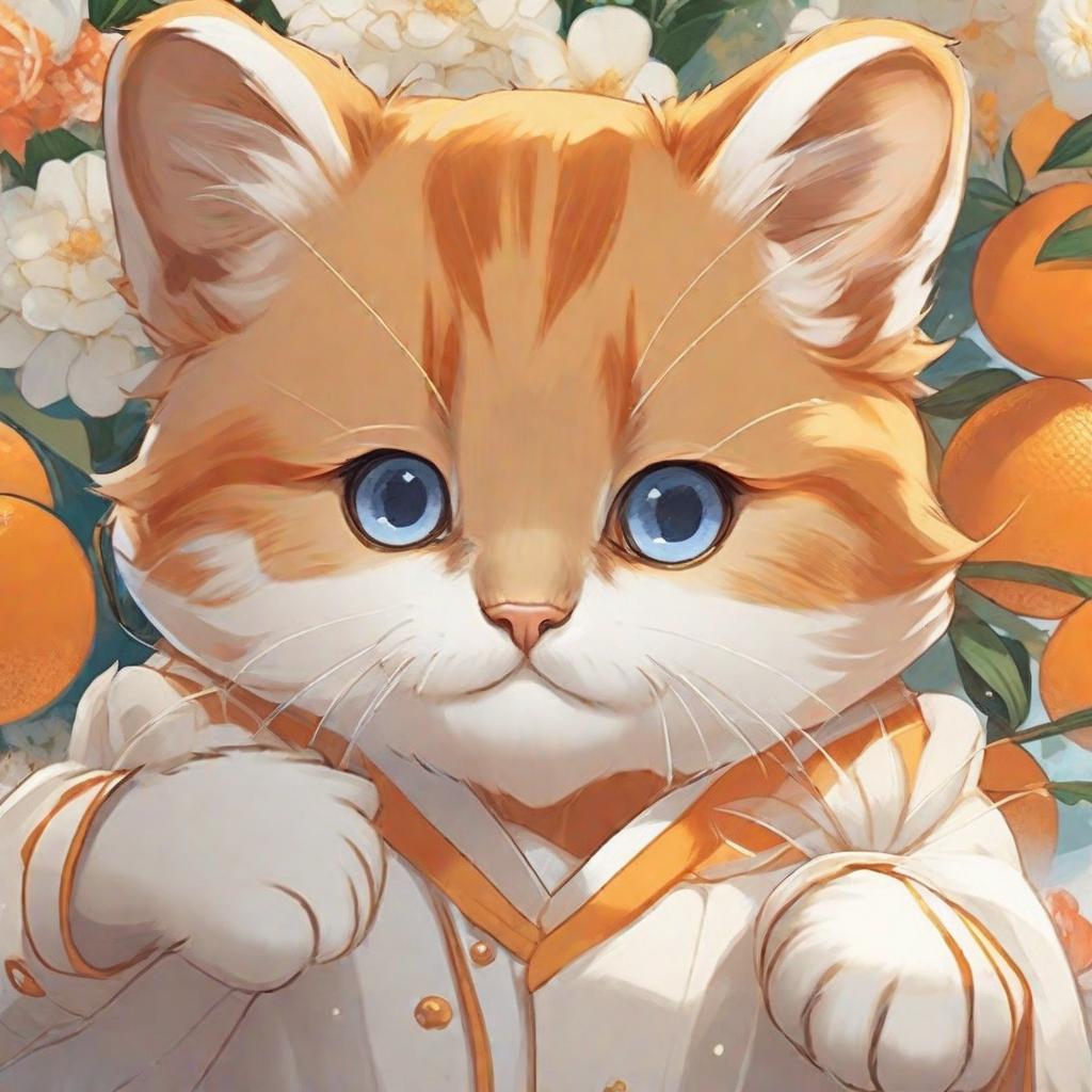  masterpiece, best quality,Draw a white bear, orange cat, Japanese anime style, cute point