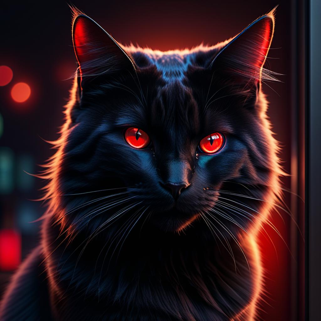  anime artwork Sweet black cat with red eyes . anime style, key visual, vibrant, studio anime, highly detailed hyperrealistic, full body, detailed clothing, highly detailed, cinematic lighting, stunningly beautiful, intricate, sharp focus, f/1. 8, 85mm, (centered image composition), (professionally color graded), ((bright soft diffused light)), volumetric fog, trending on instagram, trending on tumblr, HDR 4K, 8K