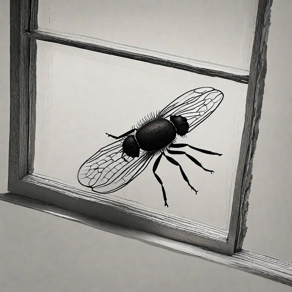  masterpiece, best quality, minimalistic and abstract black fly on a window sill