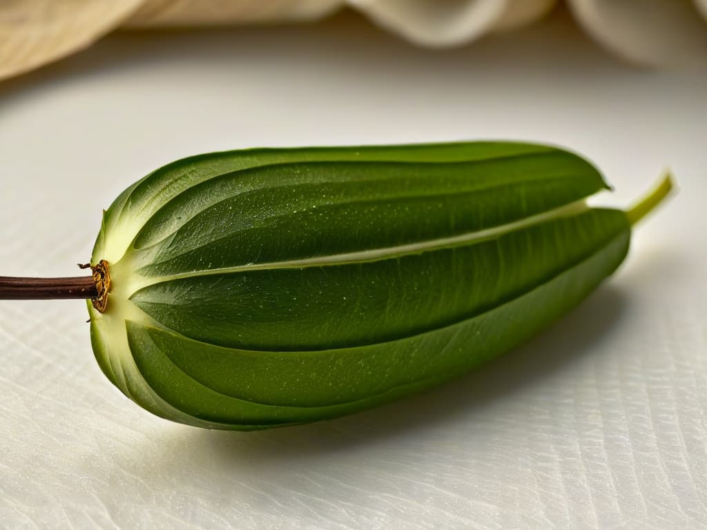  A closeup, ultradetailed image of a delicate vanilla bean pod split open, revealing the intricate pattern of tiny seeds inside, set against a soft, blurred background to emphasize the texture and natural beauty of the ingredient. hyperrealistic, full body, detailed clothing, highly detailed, cinematic lighting, stunningly beautiful, intricate, sharp focus, f/1. 8, 85mm, (centered image composition), (professionally color graded), ((bright soft diffused light)), volumetric fog, trending on instagram, trending on tumblr, HDR 4K, 8K