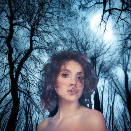 portrait+ style bosque nocturno con luna llena