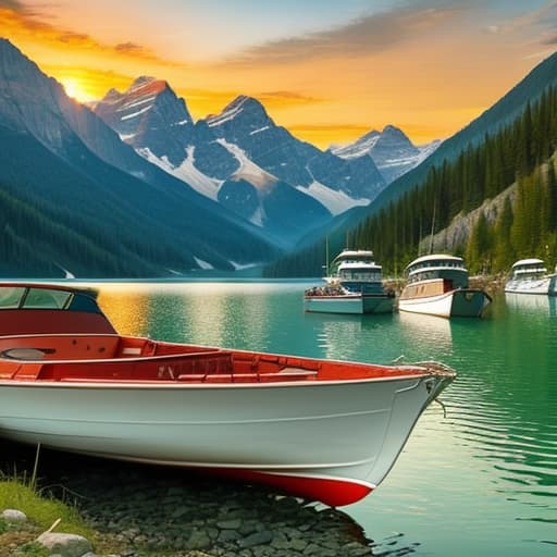  Mountains, lakes, boats, sun