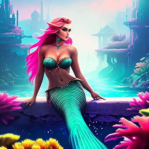 nvinkpunk 1 beautiful mermaid, underwater, with syoer long, flowing blond hair, elegant pose, surrounded by vibrant colored fish and beautiful coral reef landscap, one dolphin and a enchanting castle in background, realistic, ultra fine details, HD, 8K CG hyperrealistic, full body, detailed clothing, highly detailed, cinematic lighting, stunningly beautiful, intricate, sharp focus, f/1. 8, 85mm, (centered image composition), (professionally color graded), ((bright soft diffused light)), volumetric fog, trending on instagram, trending on tumblr, HDR 4K, 8K