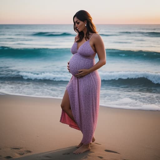  I want a cute in a and a man holding her bump at the beach with an amazing sun set in the back hyperrealistic, full body, detailed clothing, highly detailed, cinematic lighting, stunningly beautiful, intricate, sharp focus, f/1. 8, 85mm, (centered image composition), (professionally color graded), ((bright soft diffused light)), volumetric fog, trending on instagram, trending on tumblr, HDR 4K, 8K