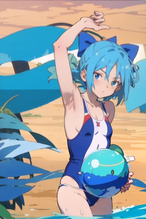  Cirno, one piece swimsuit, Ghibli style