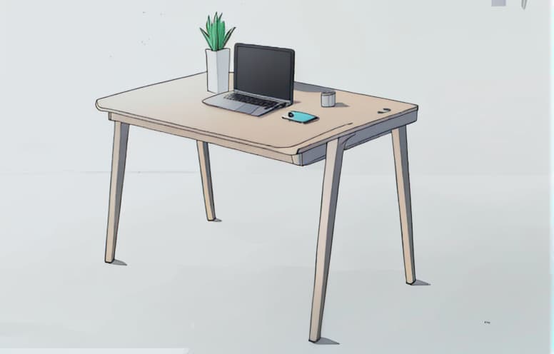  a desk,a clean and crisp anime illustration with bold outlines, smooth shading,cell shaded, crisp ,flat colors, and a minimalistic background.