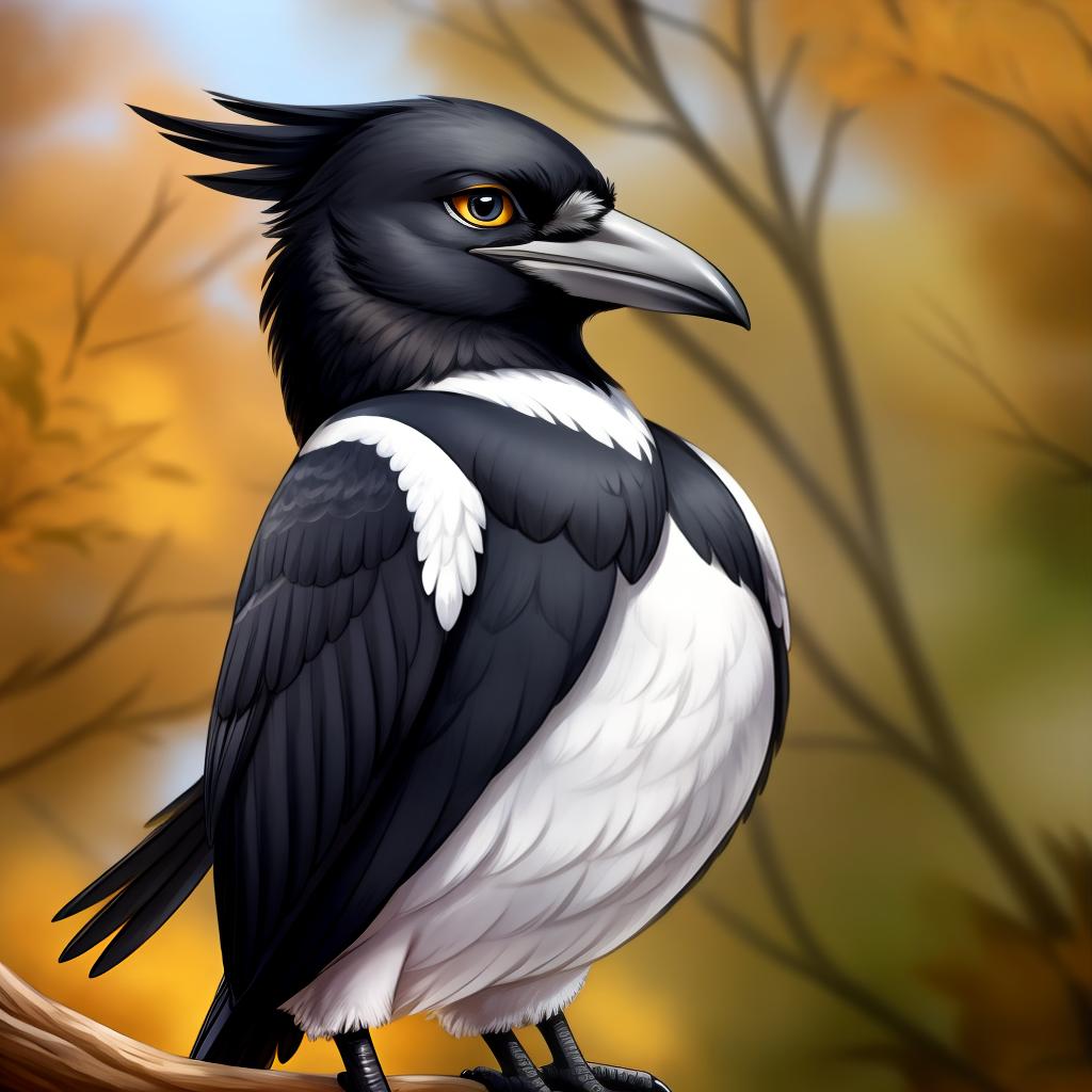  yellow-billed magpie, holarctic magpie, magpie (corvid), open eyes, digital art, masterpiece, 4k, fine details,