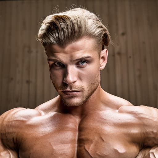 portrait+ style Russian queer IFBB blonde hunk dude face