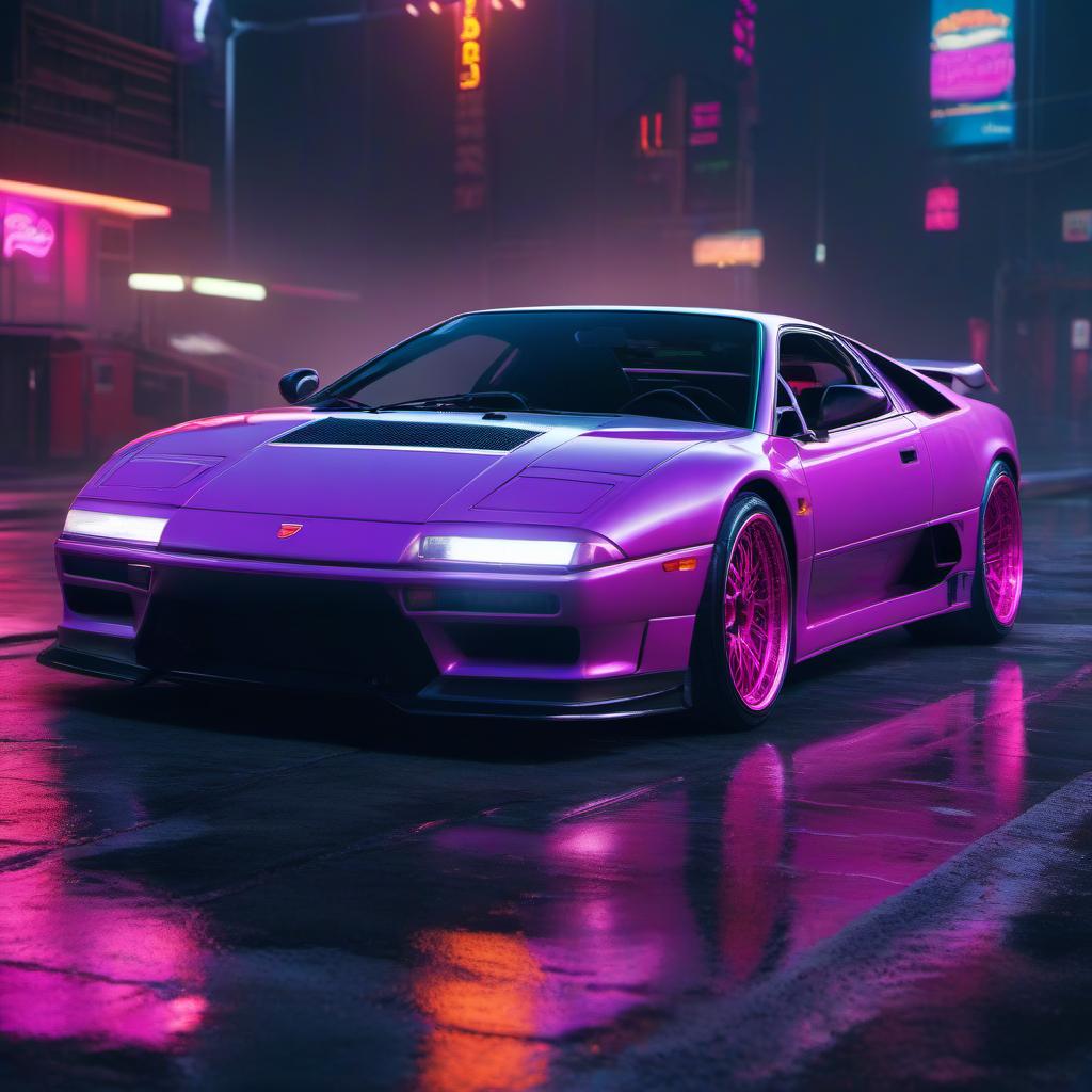  vaporwave style sport car . retro aesthetic, cyberpunk, vibrant, neon colors, vintage 80s and 90s style, highly detailed hyperrealistic, full body, detailed clothing, highly detailed, cinematic lighting, stunningly beautiful, intricate, sharp focus, f/1. 8, 85mm, (centered image composition), (professionally color graded), ((bright soft diffused light)), volumetric fog, trending on instagram, trending on tumblr, HDR 4K, 8K