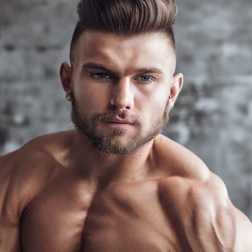 portrait+ style Russian queer fitness model brunette hunk dude face