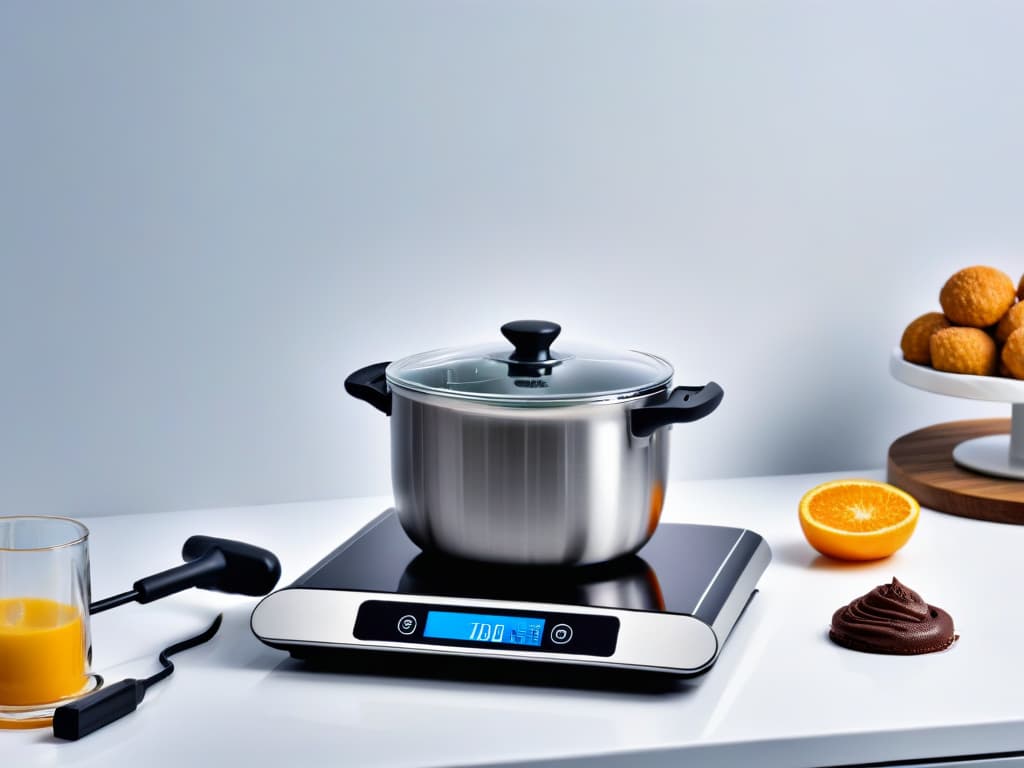  An ultradetailed, 8k image of a sleek, modern kitchen countertop lined with cuttingedge kitchen gadgets specifically designed for pastry chefs. The gadgets include a precision digital scale, a highspeed electric mixer, a programmable temperaturecontrolled chocolate melting pot, a set of professionalgrade piping tips, and a compact but powerful blowtorch for caramelizing sugar. Each gadget is meticulously arranged in a minimalist style, emphasizing their innovative design and functionality. The image is captured with crisp clarity, showcasing the intricate details and hightech features of each gadget, perfect for inspiring modern pastry chefs. hyperrealistic, full body, detailed clothing, highly detailed, cinematic lighting, stunningly beautiful, intricate, sharp focus, f/1. 8, 85mm, (centered image composition), (professionally color graded), ((bright soft diffused light)), volumetric fog, trending on instagram, trending on tumblr, HDR 4K, 8K