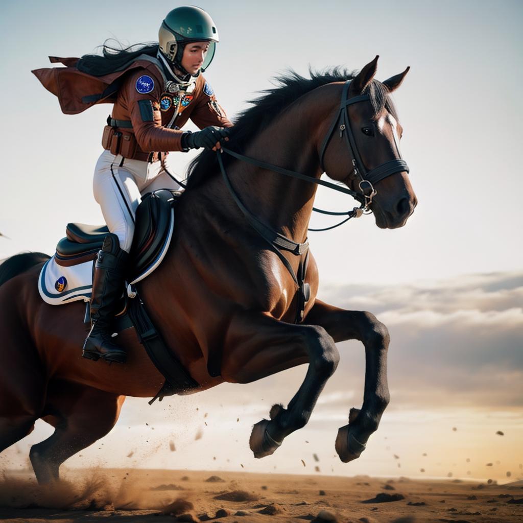  A photograph of an astronaut riding a horse hyperrealistic, full body, detailed clothing, highly detailed, cinematic lighting, stunningly beautiful, intricate, sharp focus, f/1. 8, 85mm, (centered image composition), (professionally color graded), ((bright soft diffused light)), volumetric fog, trending on instagram, trending on tumblr, HDR 4K, 8K