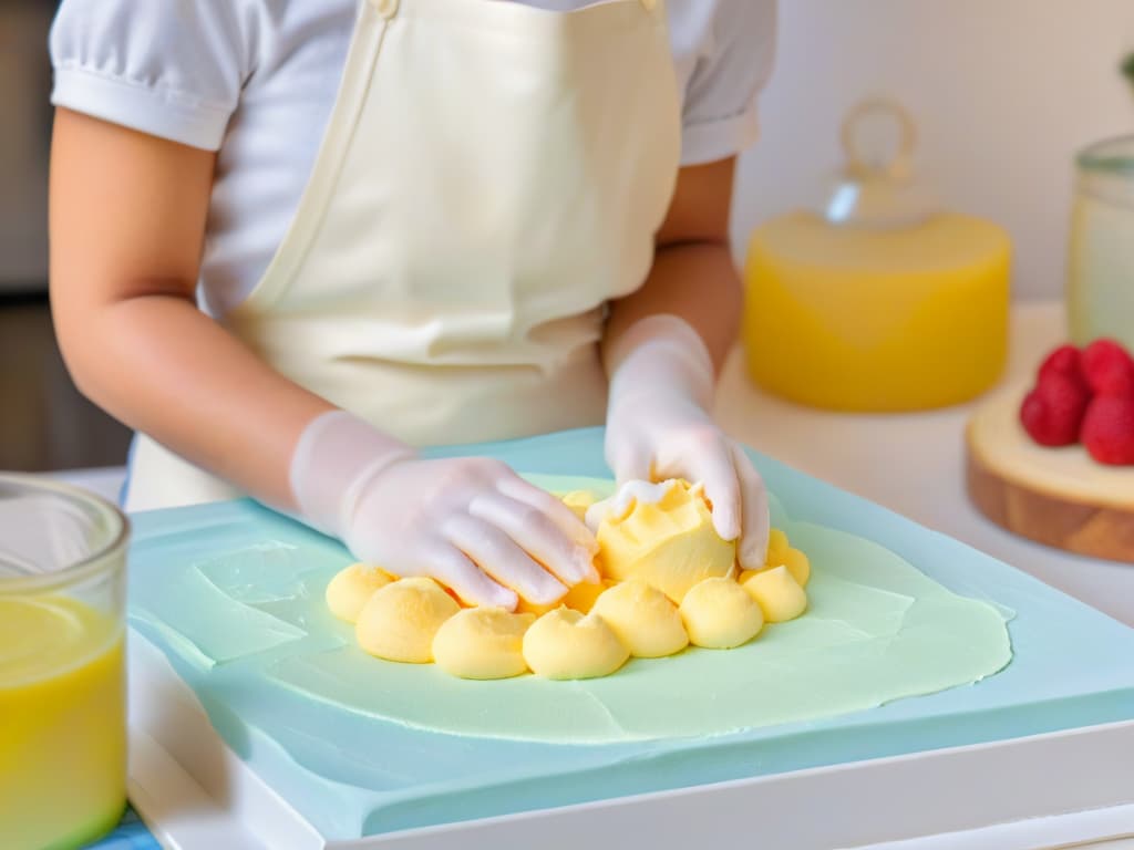  A closeup, ultradetailed image of a child's hands carefully shaping colorful fondant into intricate shapes, with a backdrop of a spotless, pastelcolored kitchen counter. The child's focus and concentration are evident in the image, highlighting the joy and creativity involved in baking with kids. hyperrealistic, full body, detailed clothing, highly detailed, cinematic lighting, stunningly beautiful, intricate, sharp focus, f/1. 8, 85mm, (centered image composition), (professionally color graded), ((bright soft diffused light)), volumetric fog, trending on instagram, trending on tumblr, HDR 4K, 8K