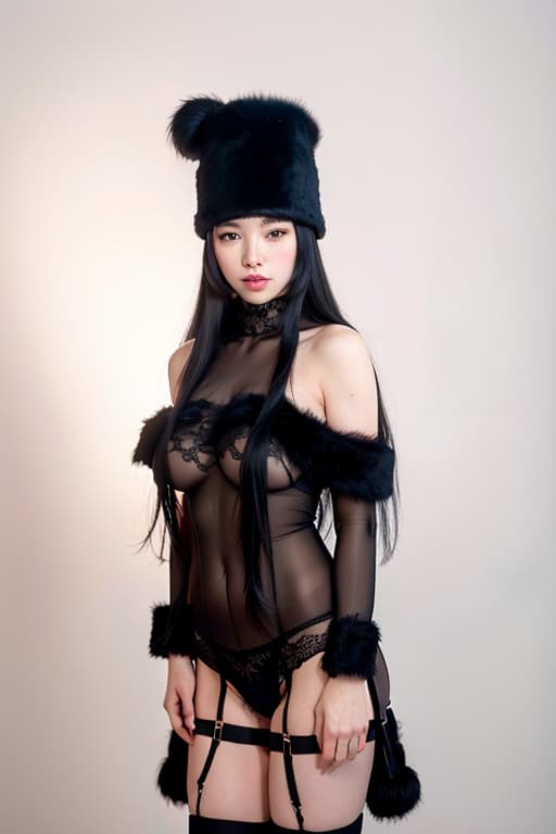  , cute , , E cup, , garter belt, station platform, fake fur hat, (Masterpiece, BestQuality:1.3), (ultra detailed:1.2), (hyperrealistic:1.3), (RAW photo:1.2),High detail RAW color photo, professional photograph, (Photorealistic:1.4), (realistic:1.4), ,professional lighting, (japanese), beautiful face, (realistic face)