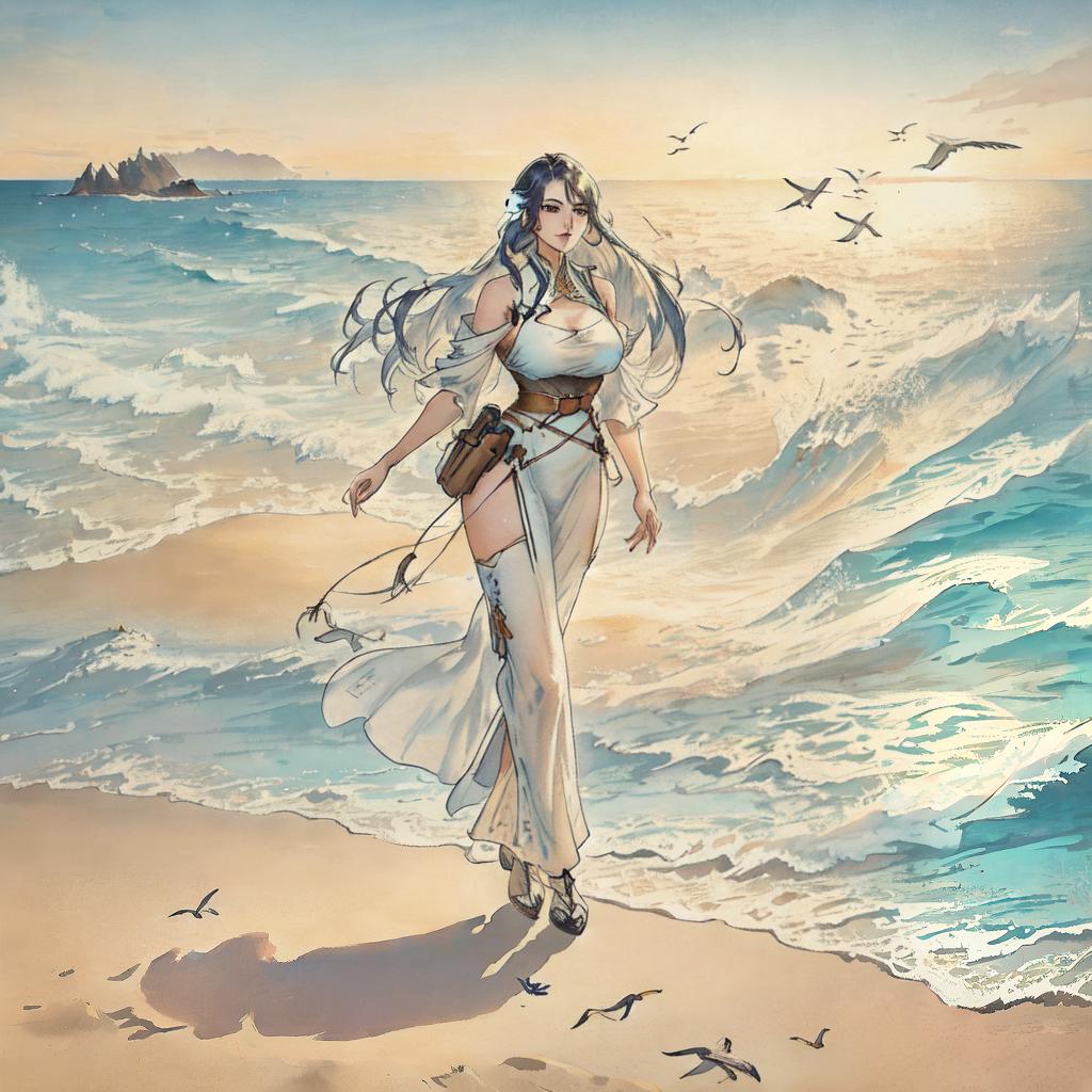  Produce a breathtaking (((best quality))) 8k artwork of Wraith from Apex Legends, dressed in beach attire, enjoying the sun on a sandy beach. The scene should be depicted in a realistic style, with intricate details such as seagulls soaring in the sky, footprints in the sand, and the vibrant colors of the beach attire. hyperrealistic, full body, detailed clothing, highly detailed, cinematic lighting, stunningly beautiful, intricate, sharp focus, f/1. 8, 85mm, (centered image composition), (professionally color graded), ((bright soft diffused light)), volumetric fog, trending on instagram, trending on tumblr, HDR 4K, 8K