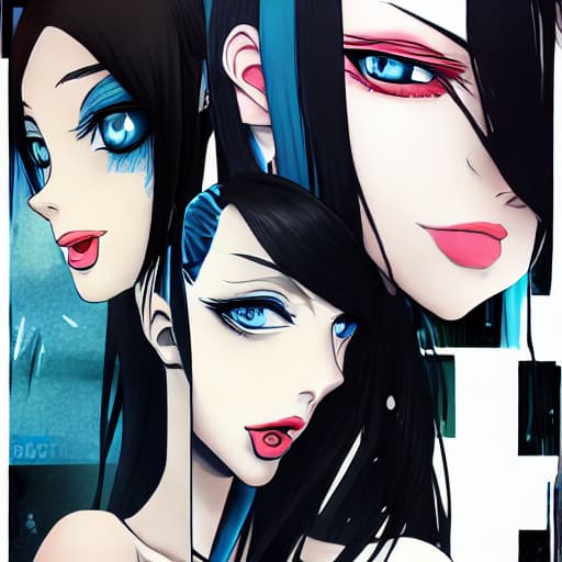  Alluring, pale skin, black hair, blue eyes, girl anime